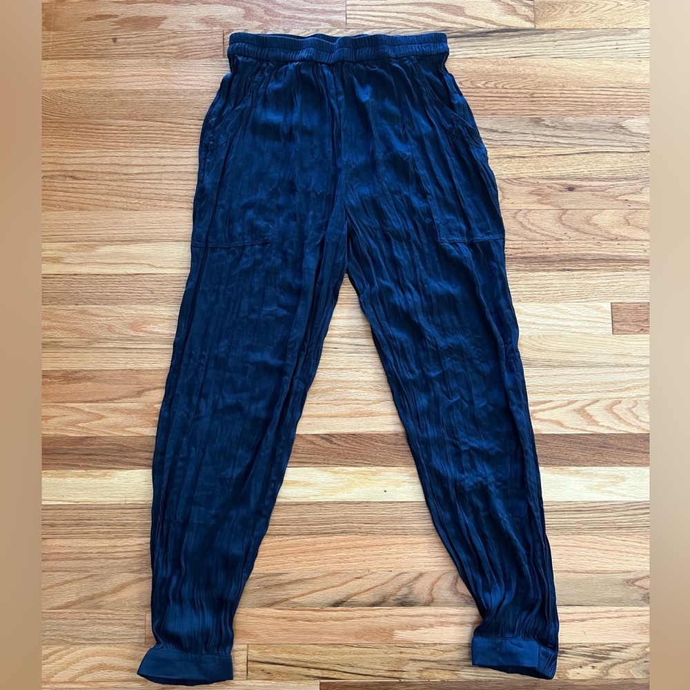 Dark Navy Blue Relaxed Fit Satin Pants - Current Air